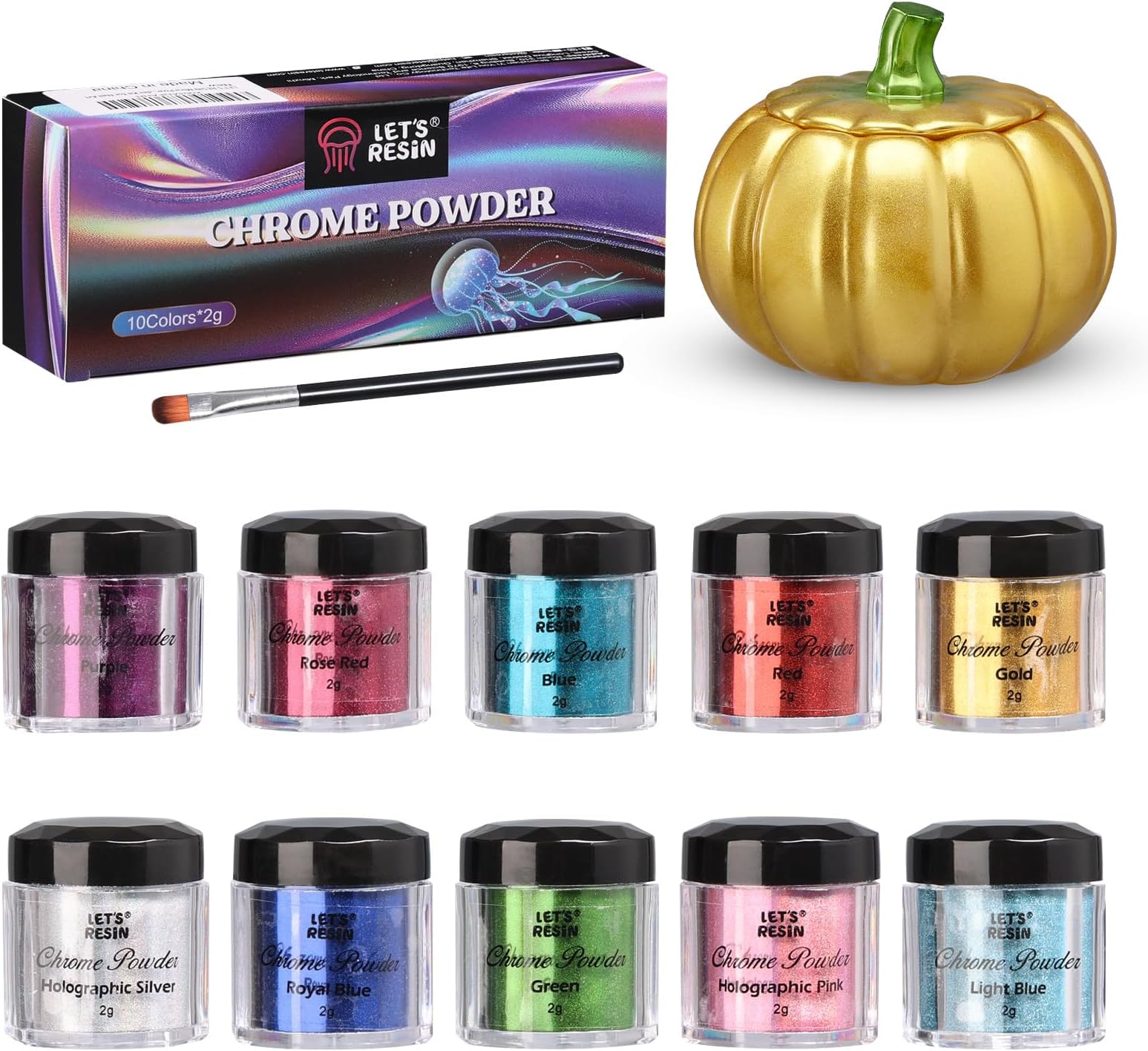 Chrome Powder,10 Colors Metallic Mirror Effect Chrome Powder for Nail, Holographic Pigment for Epoxy Resin, Slime, Crafting, Tumbler, Oil Painting