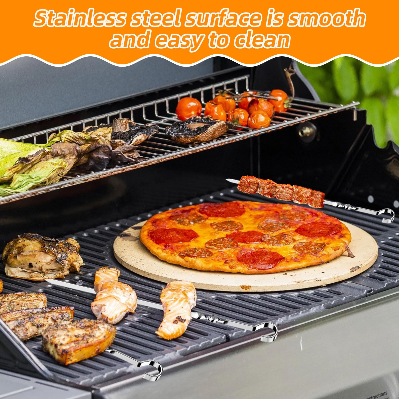 Brochettes en Acier Inoxydable 24 Pièces avec Pinceaux Réutilisables pour Barbecue Viande Légumes