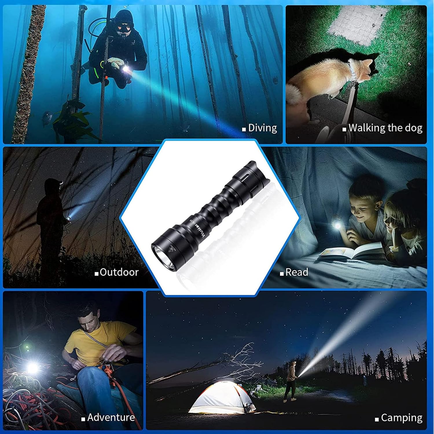 Tyenaza Diving Flashlight, Scuba Diving Flashlight, 3000LM IPX8 Waterproof Dive Light Underwater 328ft LED Underwater Flashlight for Deep Sea Cave