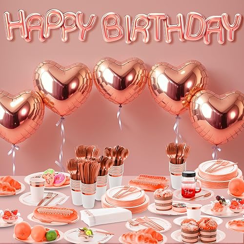 Miniatura 6 de Sieral Juego de vajilla desechable de 700 piezas, 200 platos de papel, 100 vasos con borde, 100 servilletas, 300 cubiertos de plástico para bodas y