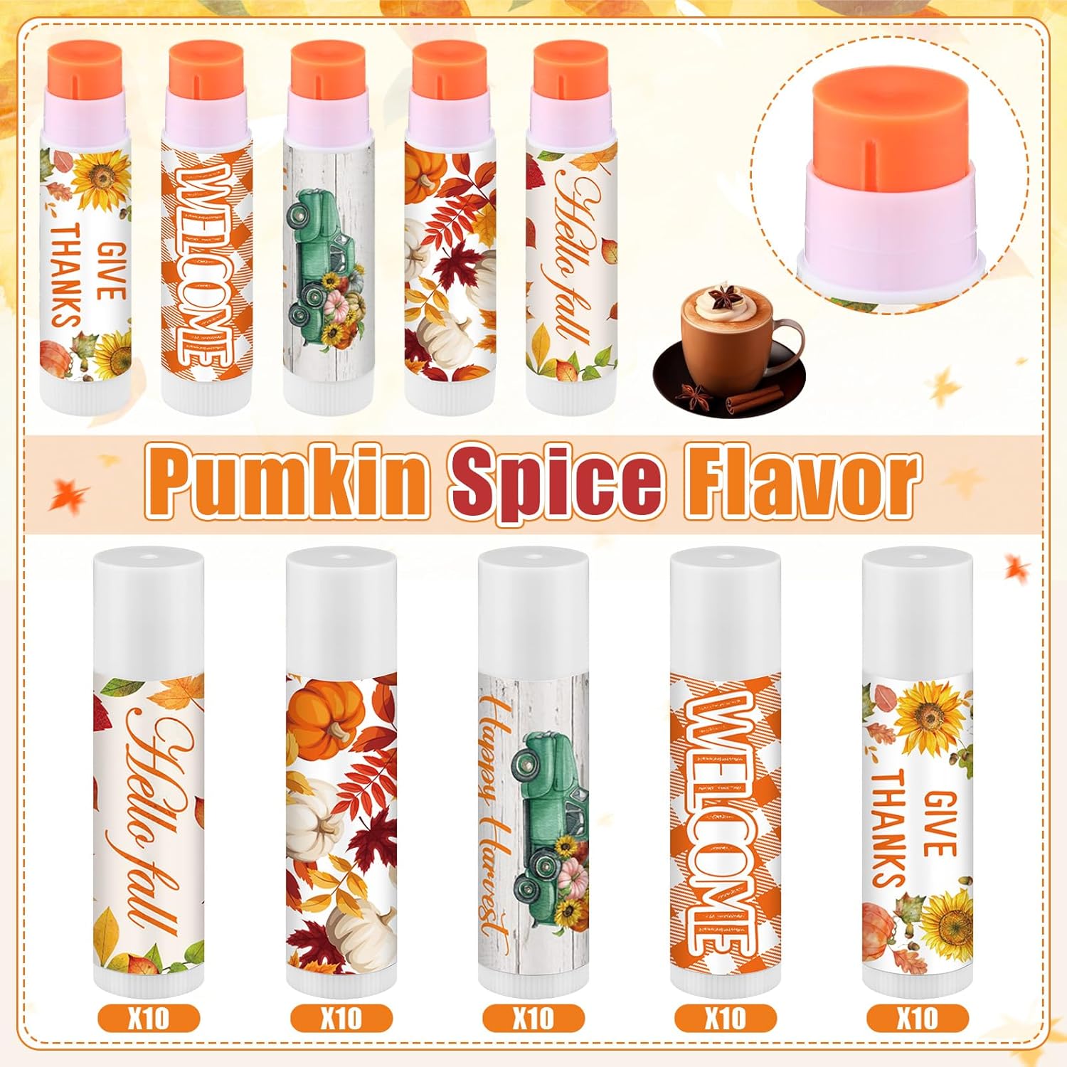 Siifert 50 Pcs Thanksgiving Christmas Party Gifts Bulk Thanksgiving Lip Balms Favors Holiday Basket Stuffers Christmas Stocking Stuffers Small Thank You Gifts for Women Men (Pumpkin Spice Flavor)