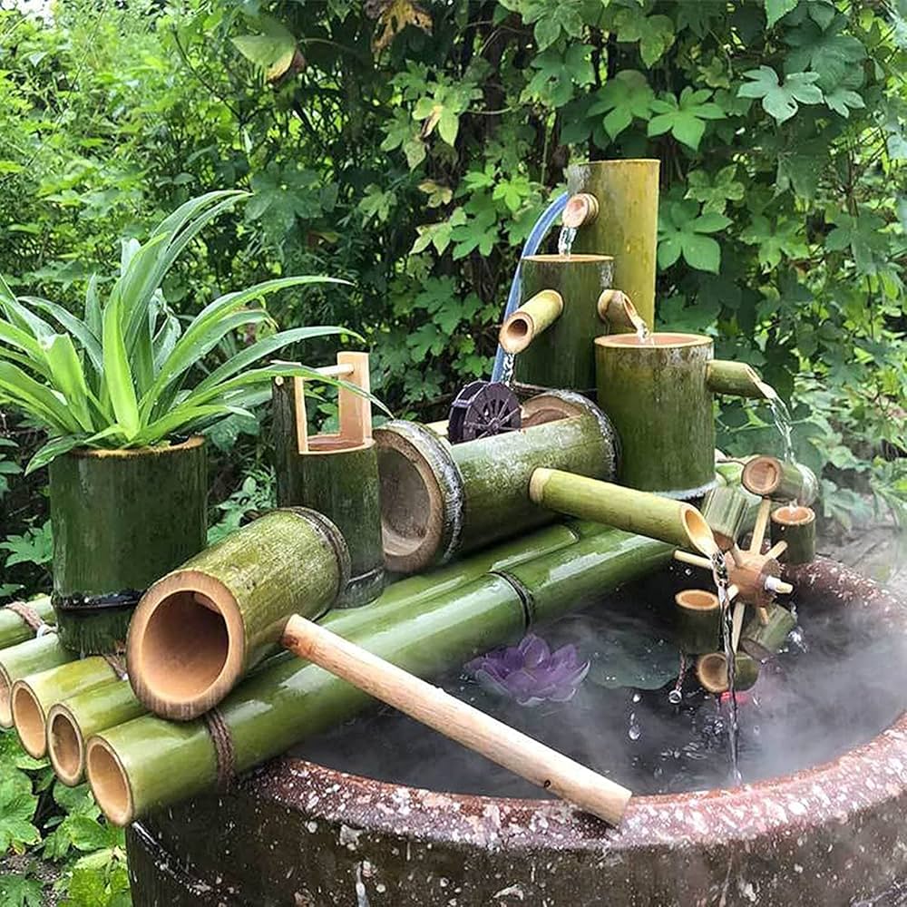 Amazon.co.jp: 創造性竹噴水、ポンプ付き水車、水槽プール循環