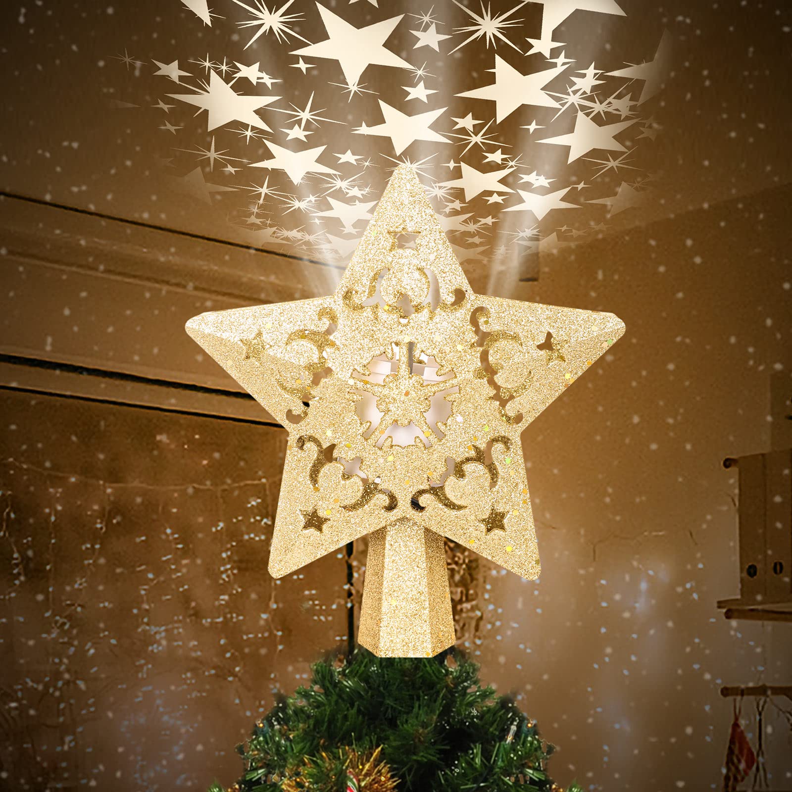 Buy Christmas Tree Topper, Star Christmas Tree Topper 3D Hollow Gold