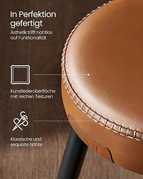 VASAGLE EKHO Kollektion - Esszimmerstühle, 2er Set, Küchenstühle, Kunstleder, Mid-Century-Modern-Stil, 48,2 cm hoch, einfacher Aufbau, Schlafzimmer, karamellbraun LDC170K02 - 5