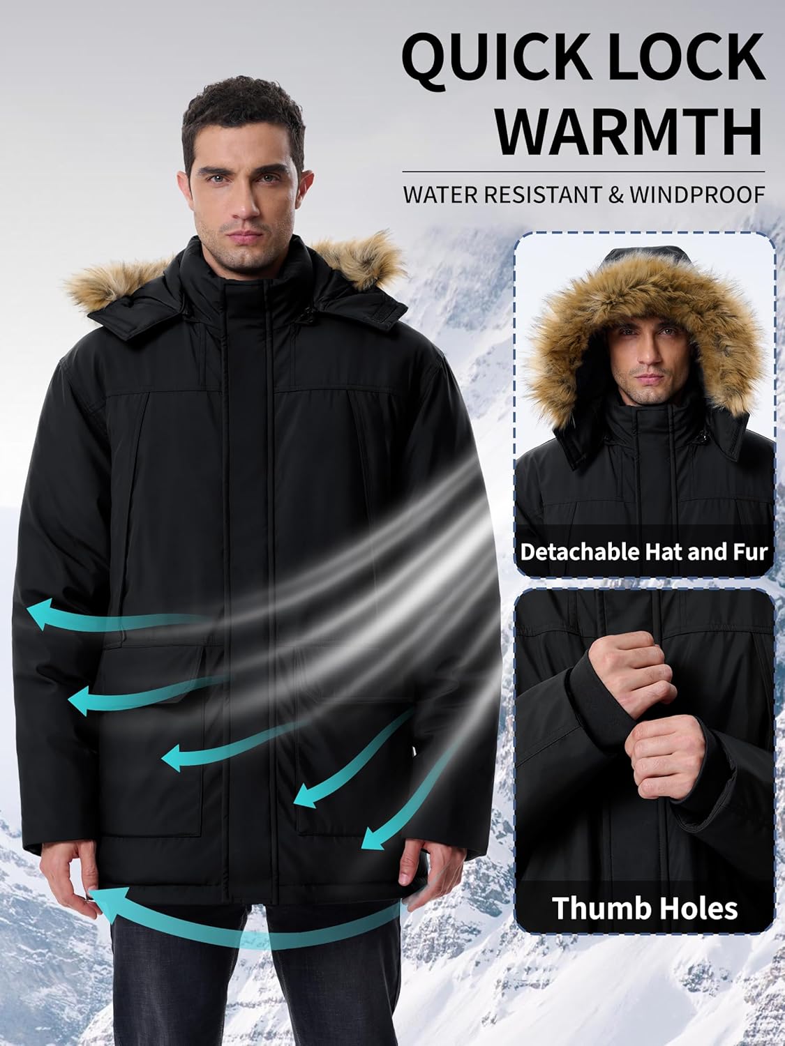 UIQUR Winter Coats for Men Winter Jackets Waterproof Thicken Warm Insulated Parka Puffer Long Down Jacket with Hood - Image 5