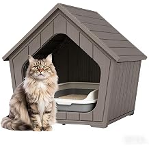 Cat Litter Box Enclosure, Resin Enclosed Litter Box Furniture with Air Holes, Outdoor Cat House Weatherproof, Wide Opening Design for Easy Cleaning, Grey