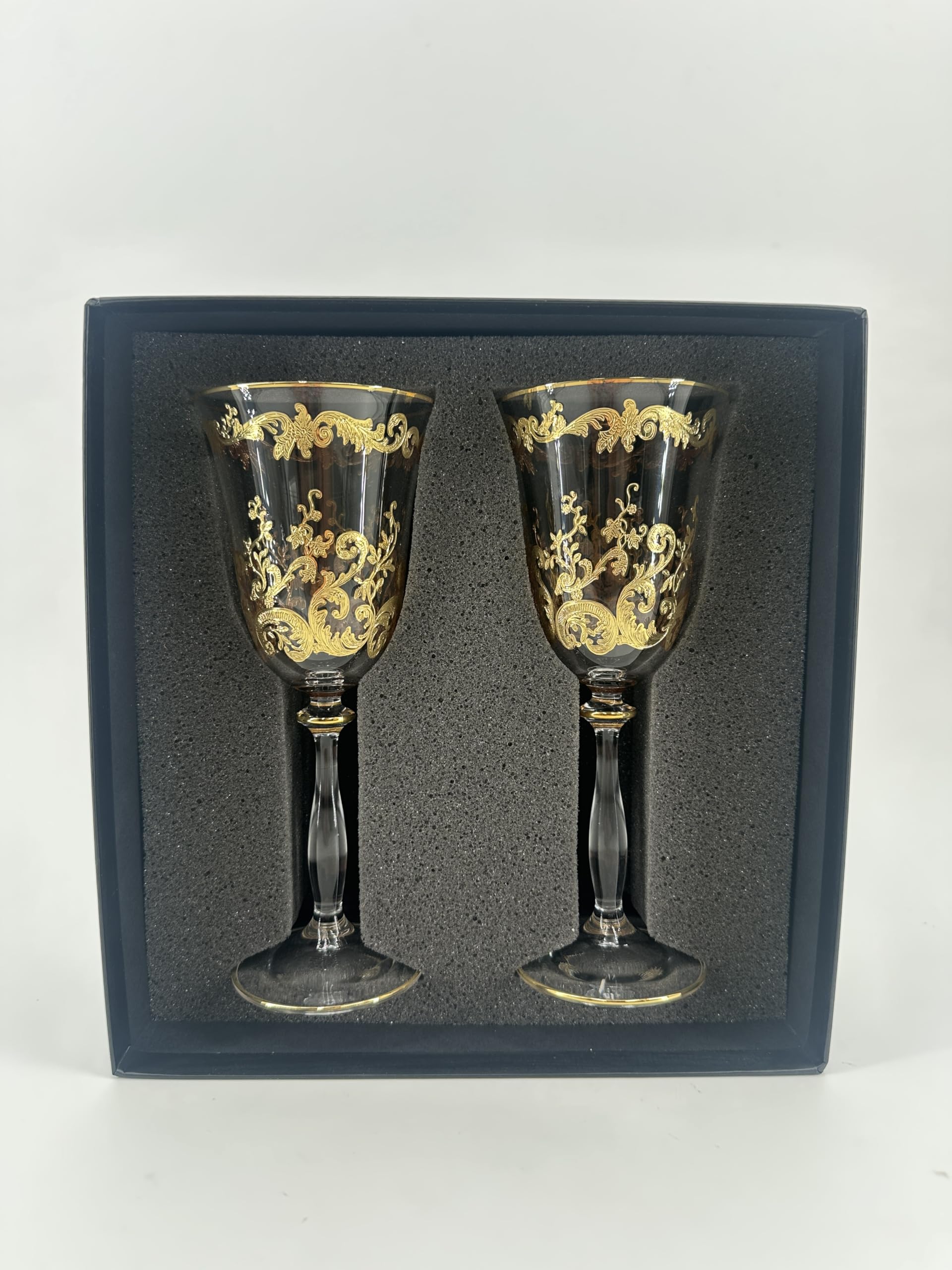 Weingläser, 2er weinglas set aus Kristallglas mit 24 Karat Goldrand, Handbemalt, Luxuriös Geschenk, 250ml, Kollektion Melody