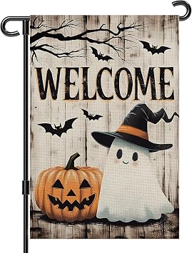 Halloween Decorations Outdoor Garden Flag 12x18 Inch for Outside Double Sided Halloween Welcome Yard Flag Ghost Pumpkin Banner for Holiday Home Decor