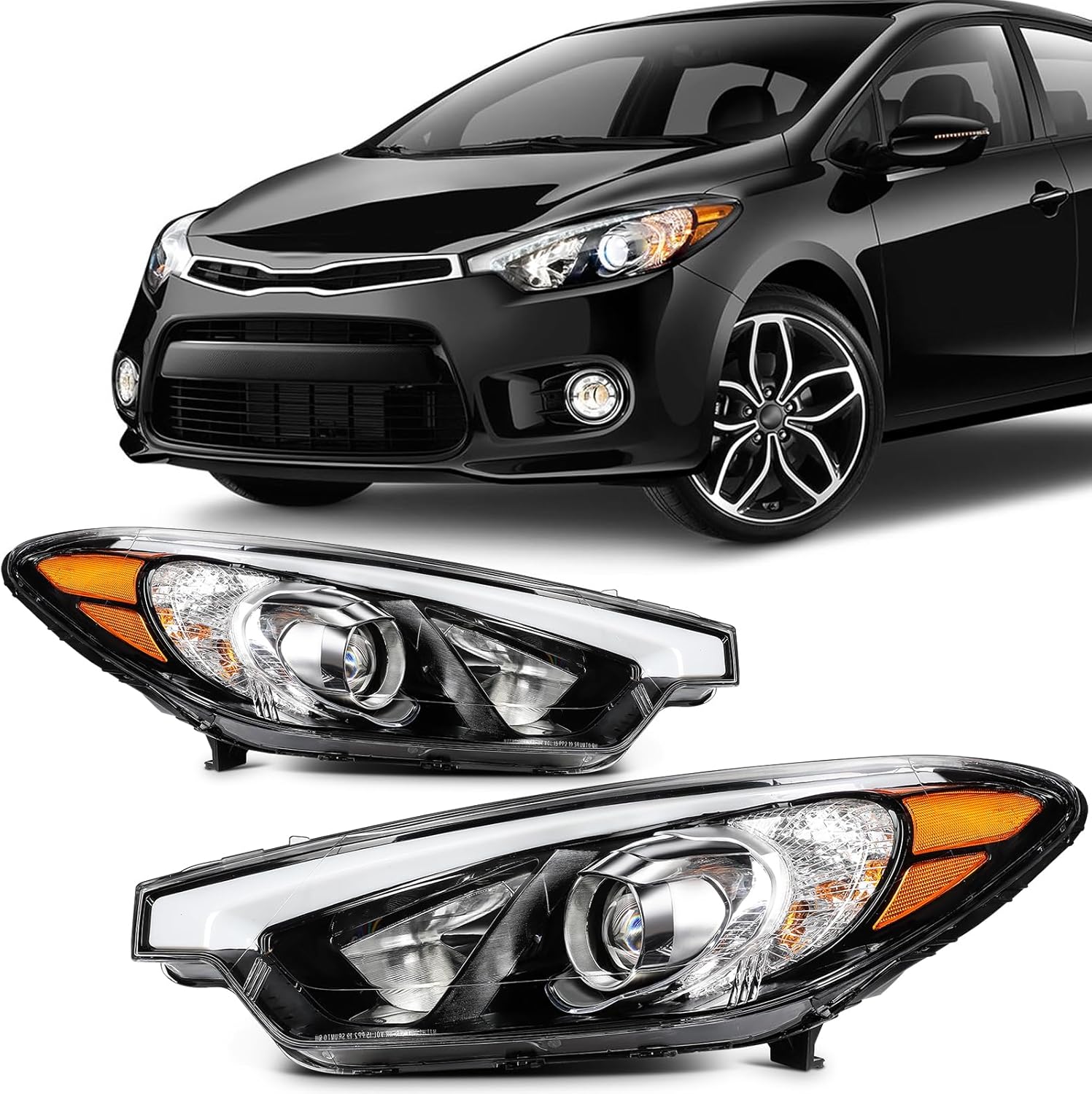 SCITOO Headlights for 2014 2015 2016 for Kia Forte for Kia Forte5 Pair Headlight Assembly Chrome Housing 92101A7200