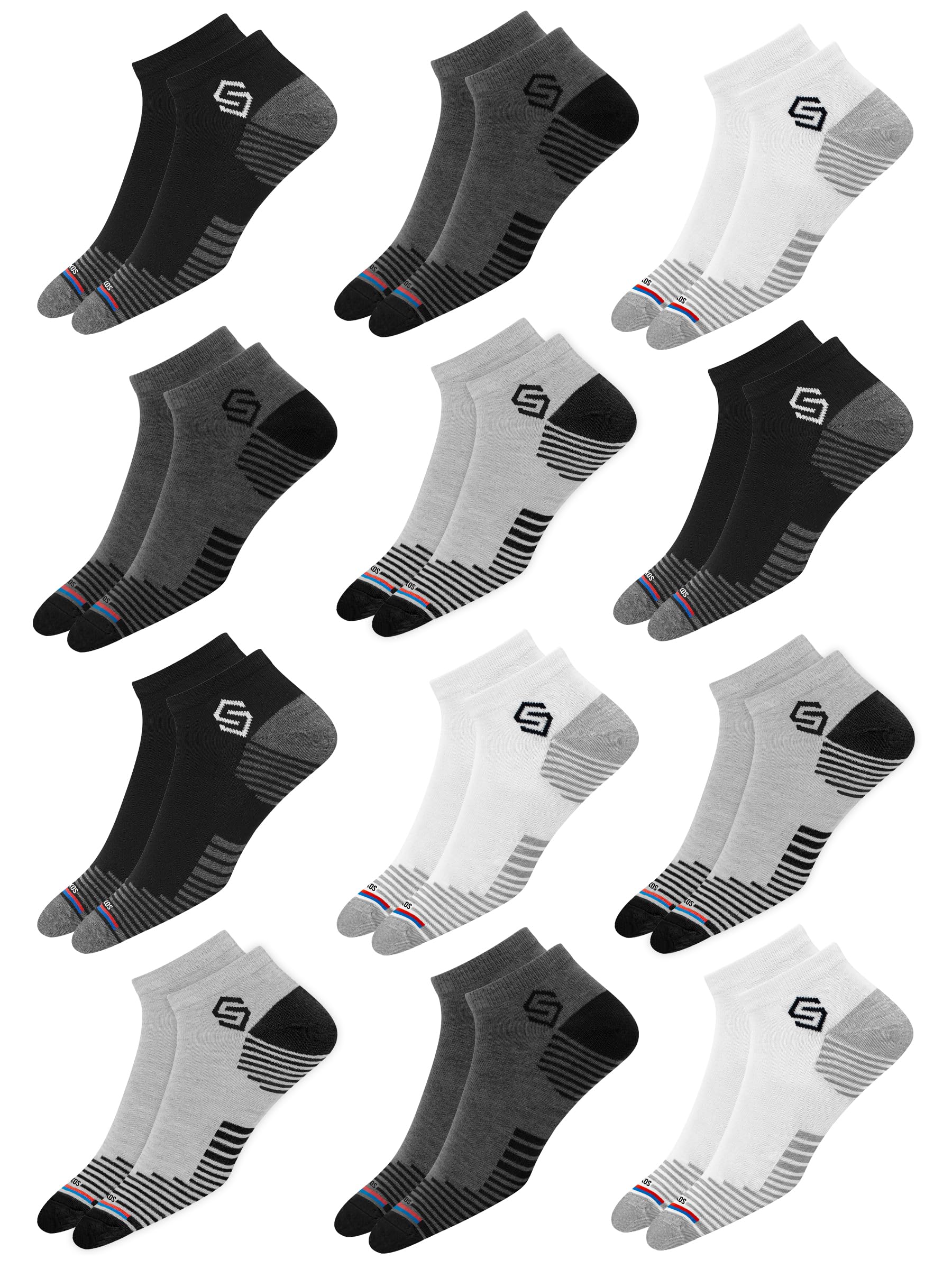 12 Pairs Sports Cotton Ankle Length Socks for Men, Pack of 12., Assorted