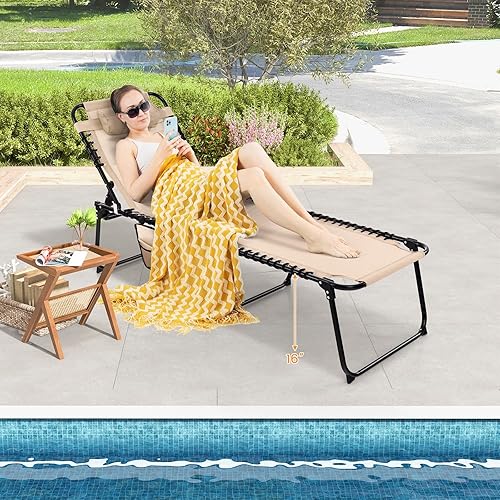 Miniatura 25 de Goplus Tumbona, silla de playa plegable de 5 posiciones con almohada desmontable, silla de descanso para tomar el sol, silla de bronceado ajustable
