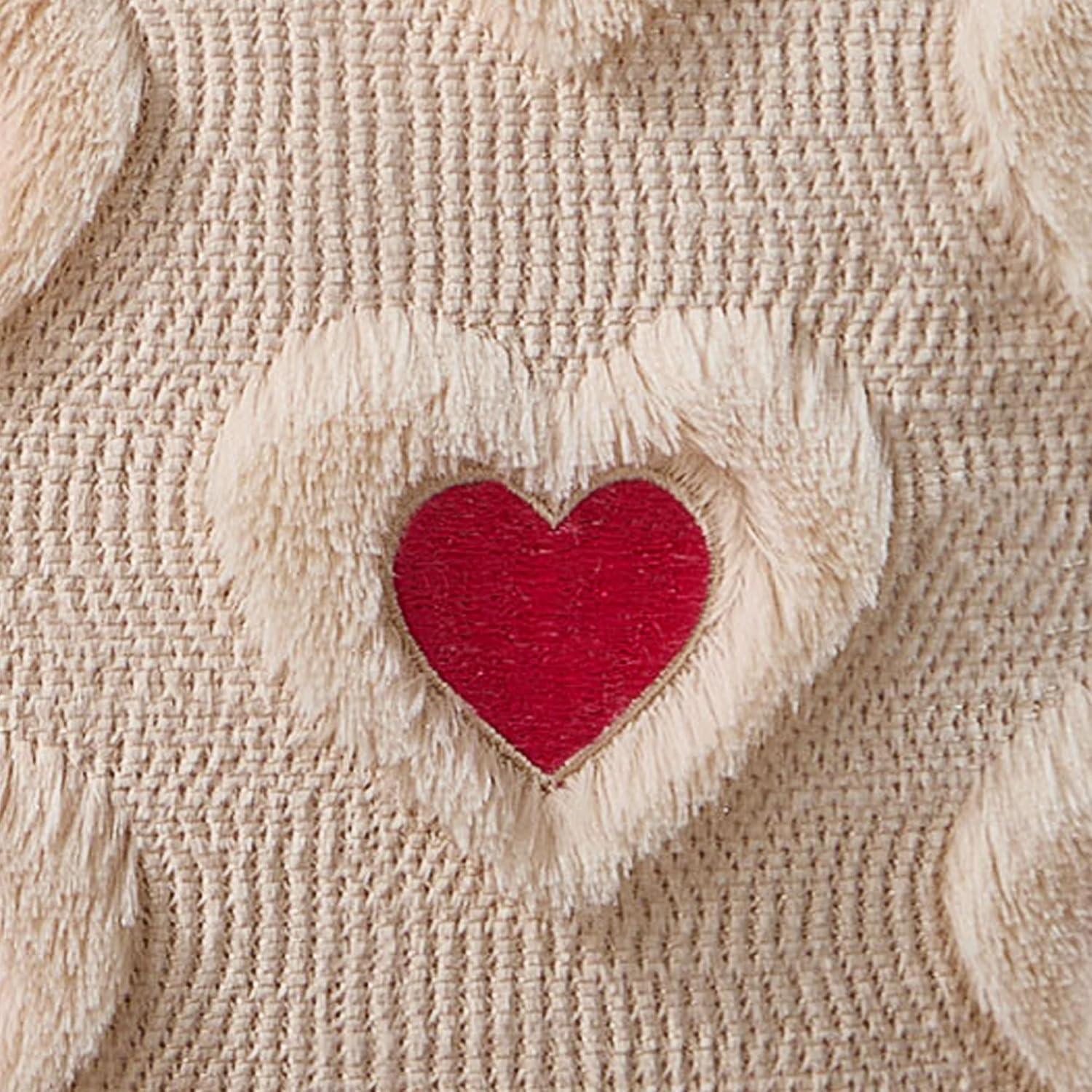 Valentines Pillow Covers 20x20 Inch Set of 2 Pink Embroidery Beige Heart Decorative Beige Soft Plush Faux Wool Throw Pillows for Couch Sofa Bedroom Holiday Home Decor MRD01C50