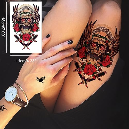 Miniatura 4 de Aresvns Tatuaje temporal de media manga para hombres y mujeres, tatuajes falsos realistas impermeables para adultos, incluyendo flores, dragón,