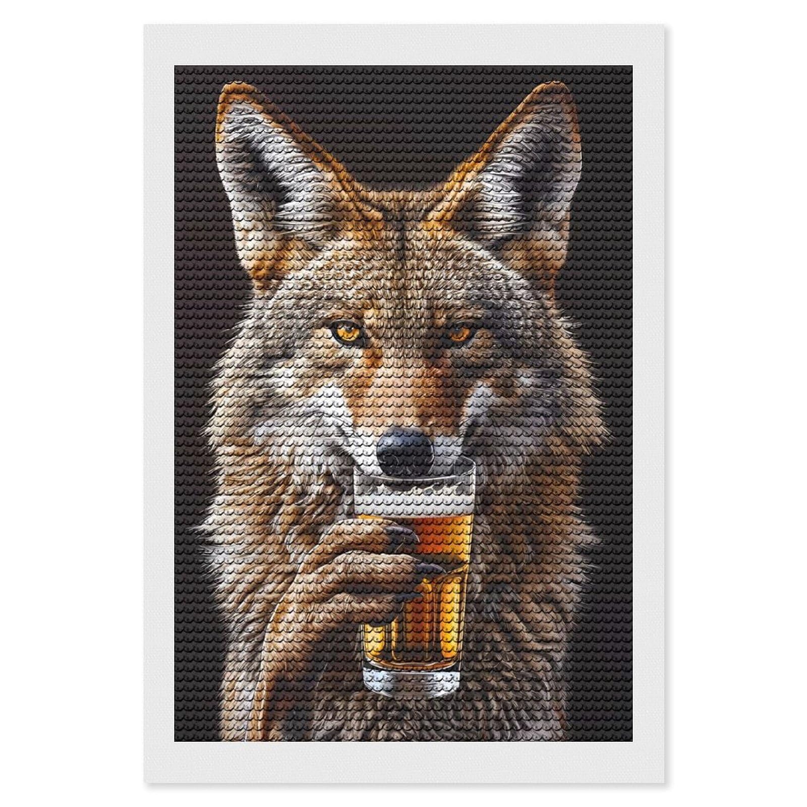Junmoney Coyote Beer Round Drill Diamond Painting 8"x12", Satisfying Creative Project, Complete Accessories, Printed Canvas