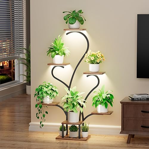 Miniatura 2 de Soporte para plantas de interior con luces de crecimiento, estante grande de 7 niveles para plantas de interior, soportes de esquina de 53 pulgadas