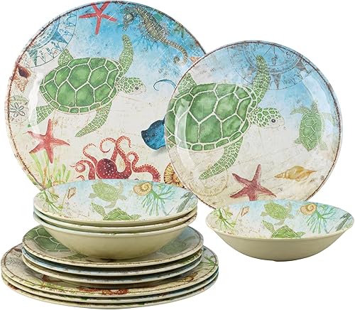 Miniatura 37 de UP ware - Juego de vajilla de melamina de cangrejo de 12 piezas, juego de platos para exteriores, juegos de platos y cuencos, servicio para 4