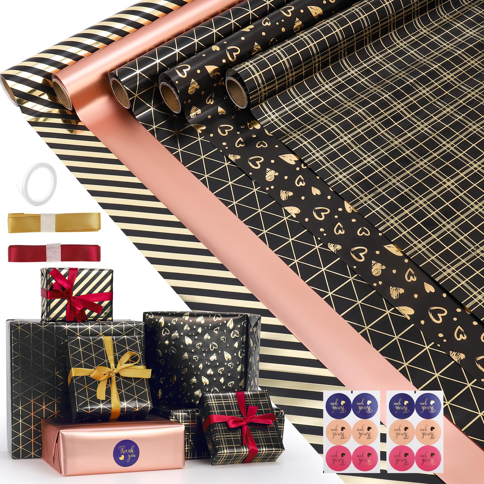 5 Rouleaux Papier Cadeau Set, Euakee 43cm x 3M Papier D 5 Rouleaux Papier Cadeau Set, Euakee 43cm x 3M Papier D