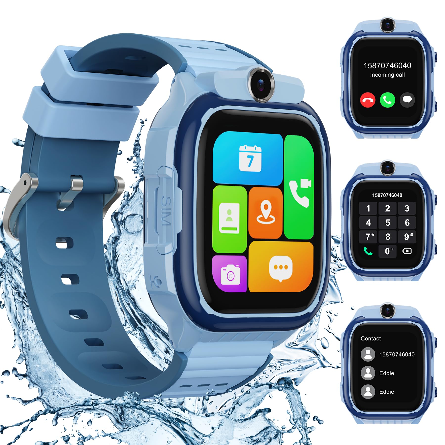AstraMinds Orologio Smartwatch Bambini, 4G smartwatch bambini con GPS e telefono – IP67 impermeabile orologio per bambini per telefonare con WiFi, Videochiamata, SOS, Sveglia (K61Blu)