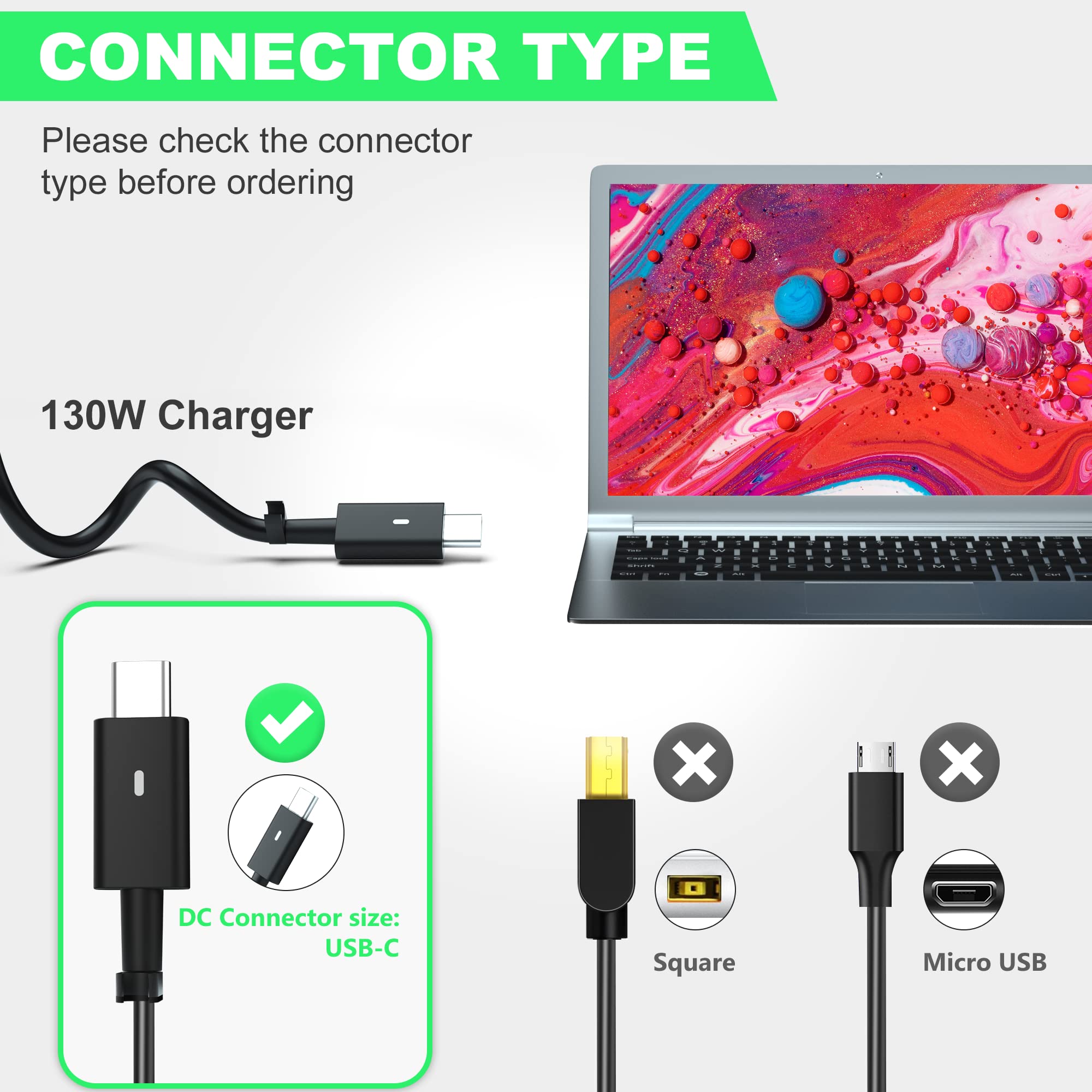 PAEBAI+ 130W USB C Chargeur Pour Dell XPS 15 17 2in1 9575 9500 9700 Precision 5530 2in1 5550 5750 3560 3551 3550 Latitude 7410 7310 7210 9410 9510 5420 5520 5510 20V 6,5A Type C Adaptateur