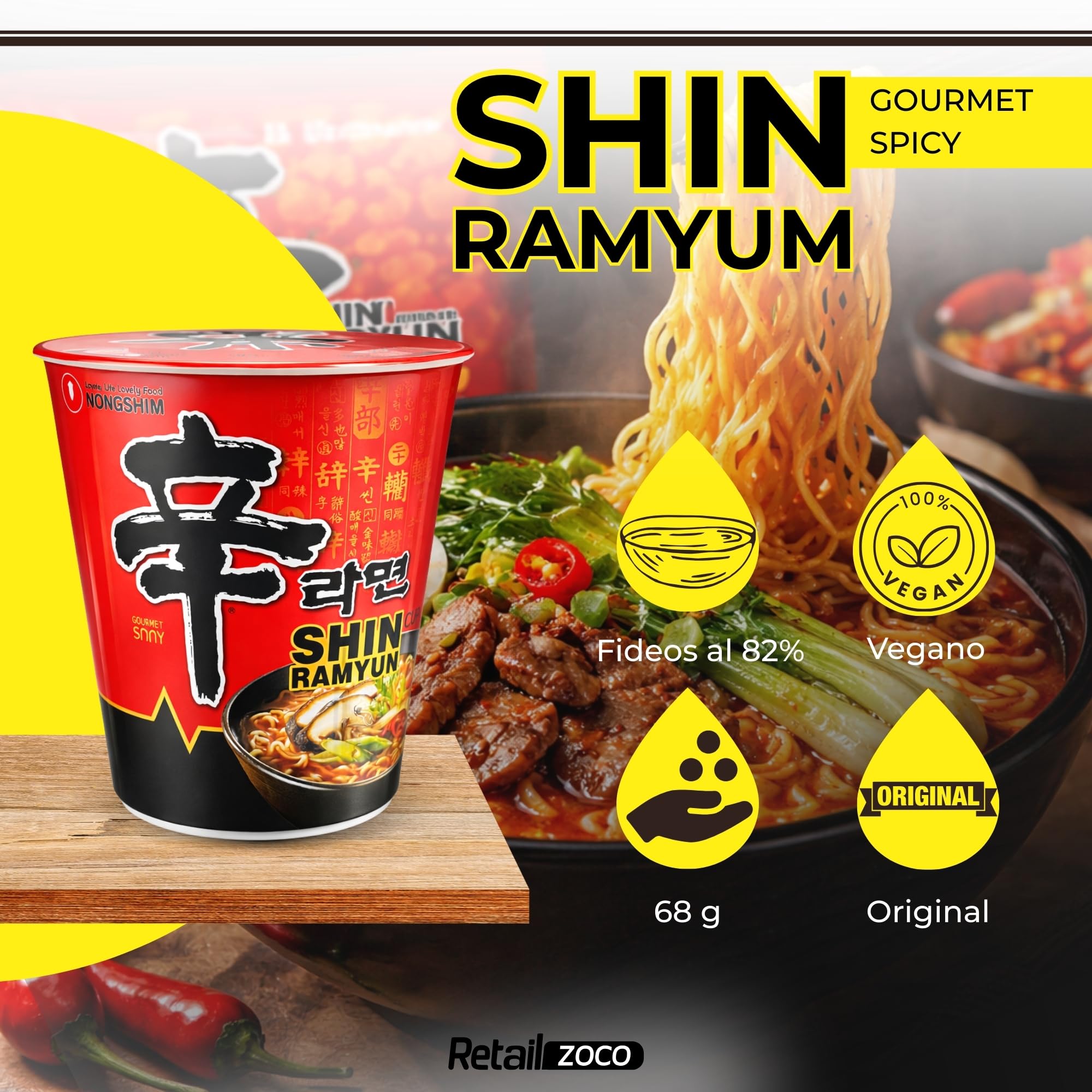 Ramen Picante Nongshin, Fideos Instantáneos Nong Shim Shin Ramyun, Instant Noodle Ramen Corea, Original Coreano, Agrega agua caliente y cocina por 5 minutos, Contiene 6 unidades de 68 g - imagen 2