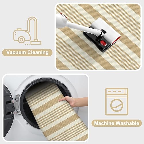 Miniatura 5 de Alfombra de exterior a rayas color tostado, 2 x 4.3 pies, de algodón, reversible, alfombra de área reversible para otoño, alfombra de porche