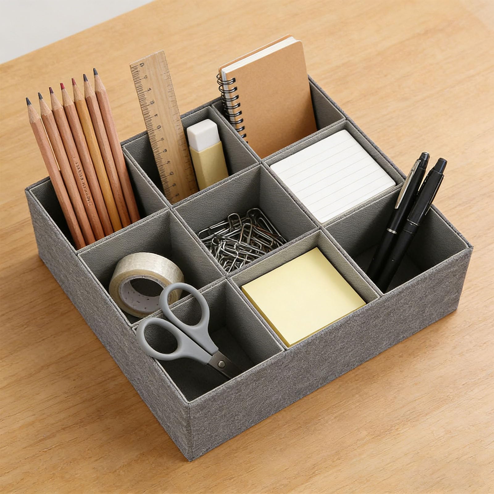 Denash Organizzatore per Cassetti, Scatola Portaoggetti per Armadio a 9 Scomparti per Biancheria Intima, Calzini, Cravatte, Cinture, Divisorio Pieghevole in Tessuto per Biancheria (GREY)