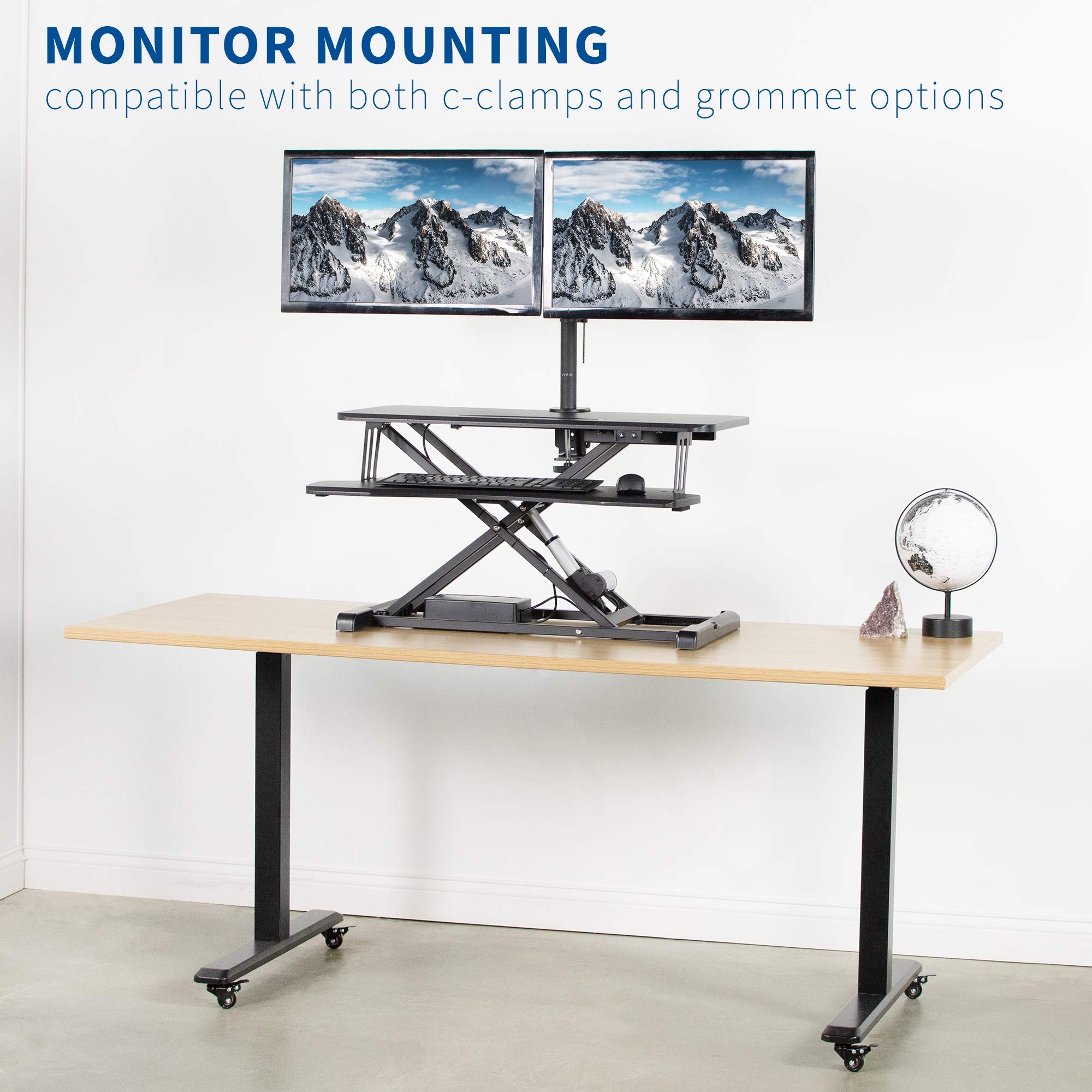 VIVO Black Electric Height Adjustable 32 inch Standing Desk Converter
