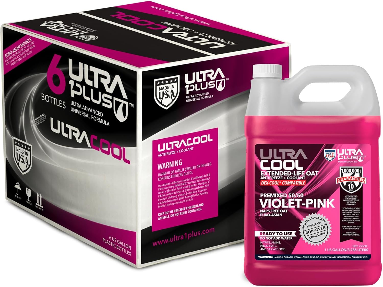 ULTRA 1PLUS Oat NAPS Free Extended Life Antifreeze Coolant (50/50, Pink, 6 Gallon Pack)