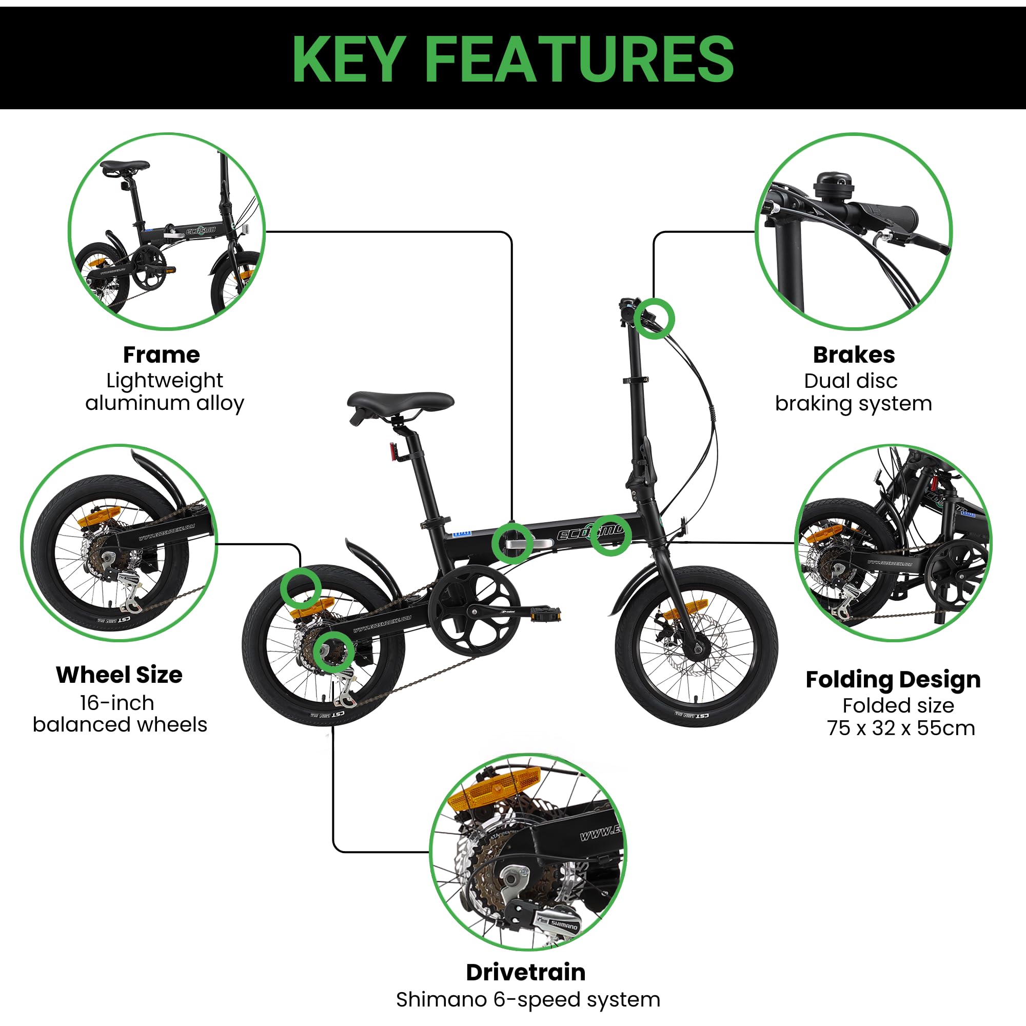 Adjustable Seat Folding Bike ECOSMO 16 Lightweight Alloy Folding Bike adjustable-seat-folding-bike-ecosmo-16-lightweight-alloy-folding-bike