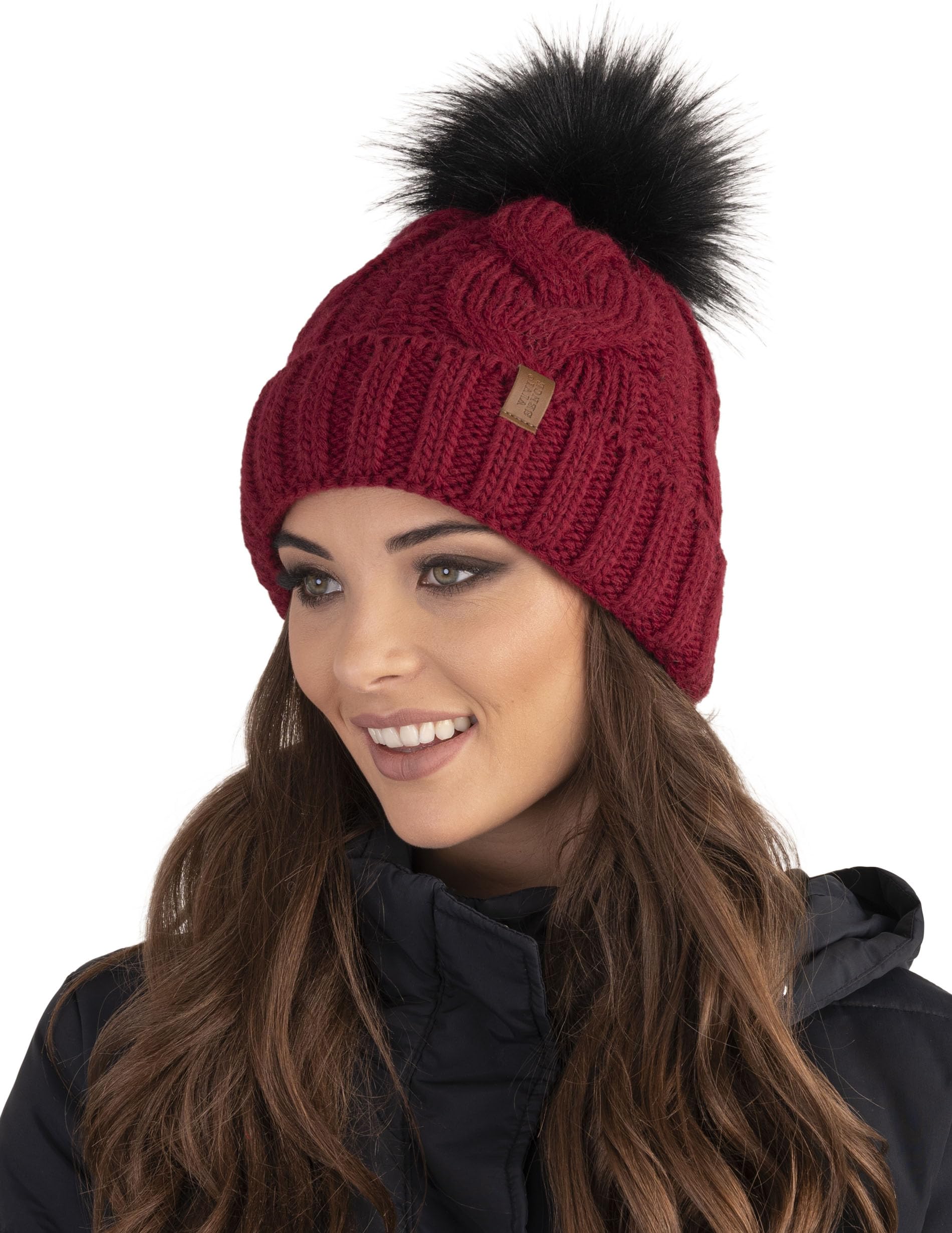 Vivisence Winter Hat with Pom Pom for Women Warm Ideal for Cold Days 7014, Maroon,UNI