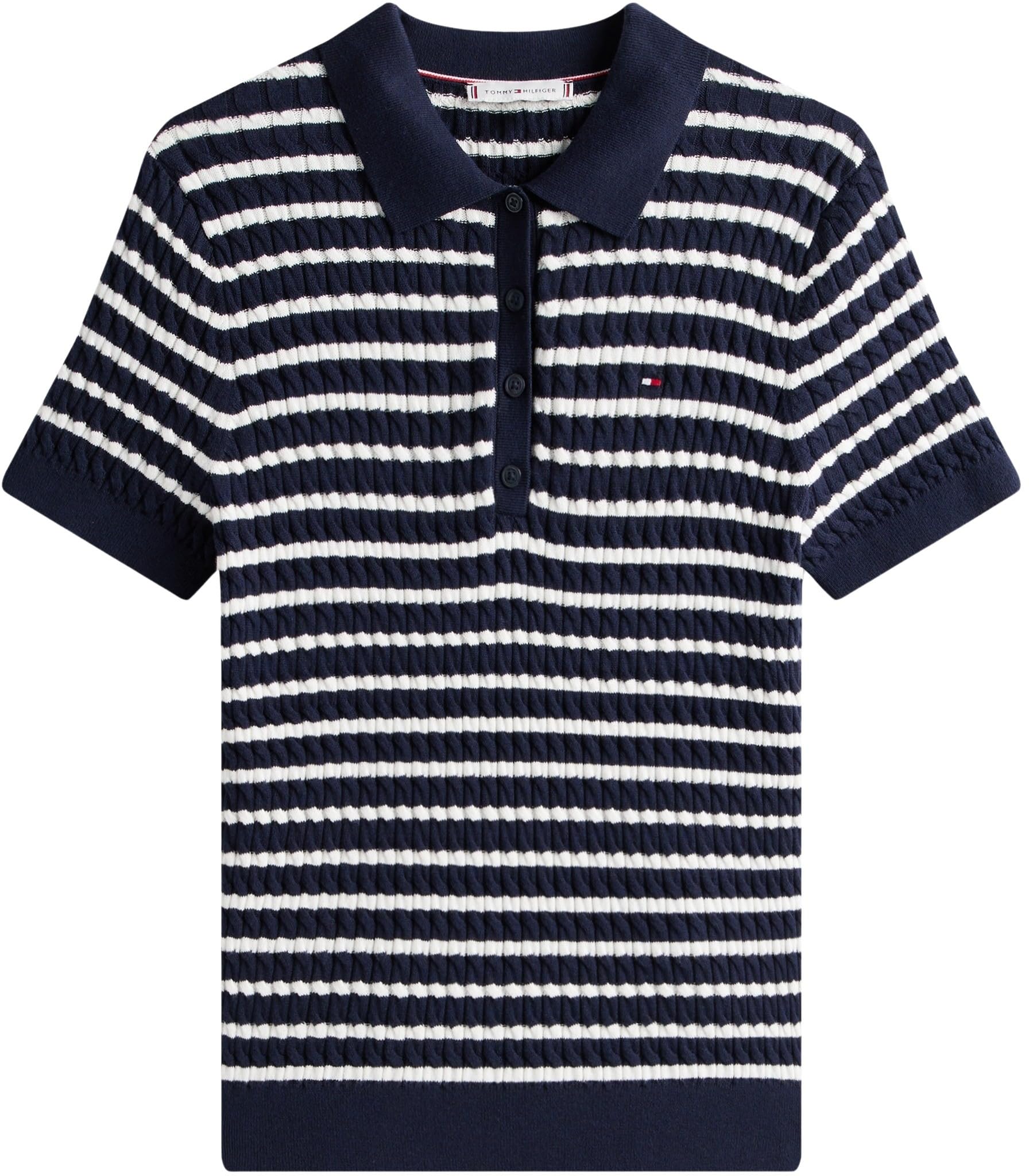 Tommy Hilfiger Donna Maglietta Polo Maniche Corte Cable Sweater con Chiusura a Bottoni