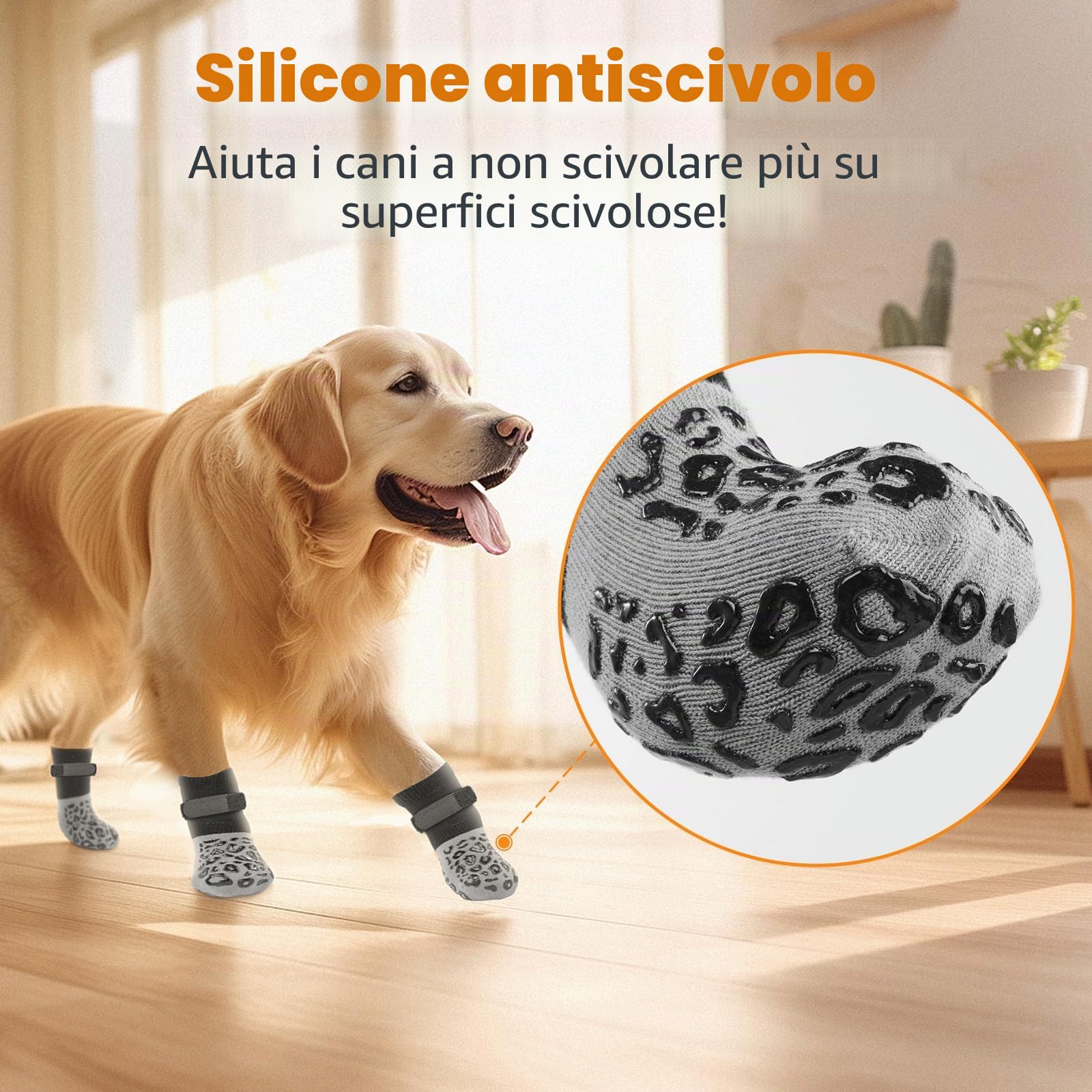 PICK FOR LIFE Calzini antiscivolo per cani 2 paia double face con cinghie regolabili per interni (grigio, M)