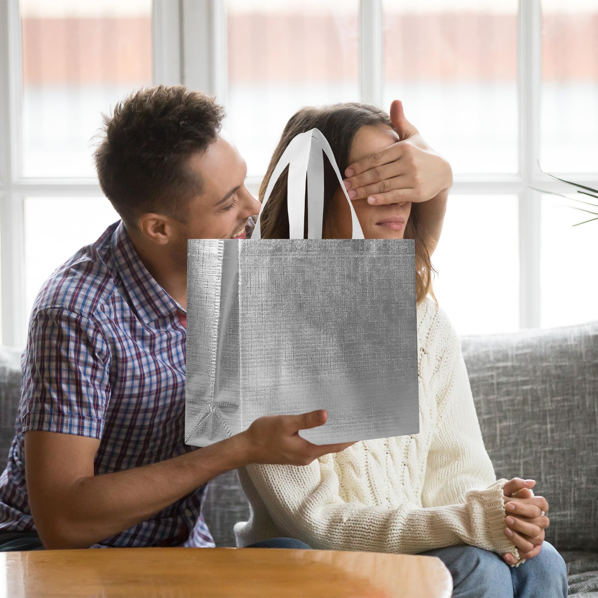 Amazon | cabzymx 16個 光沢シルバー 再利用可能ギフトバッグ