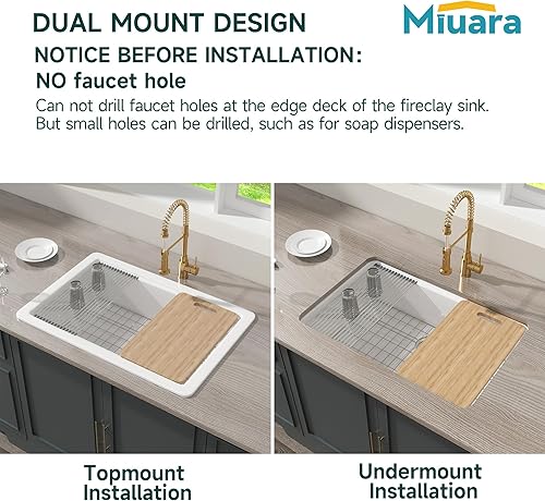 Miniatura 3 de Fregadero de cocina blanco con estación de trabajo de 33 x 22 pulgadas, fregadero de cocina de montaje superior y empotrado, fregadero de cocina de