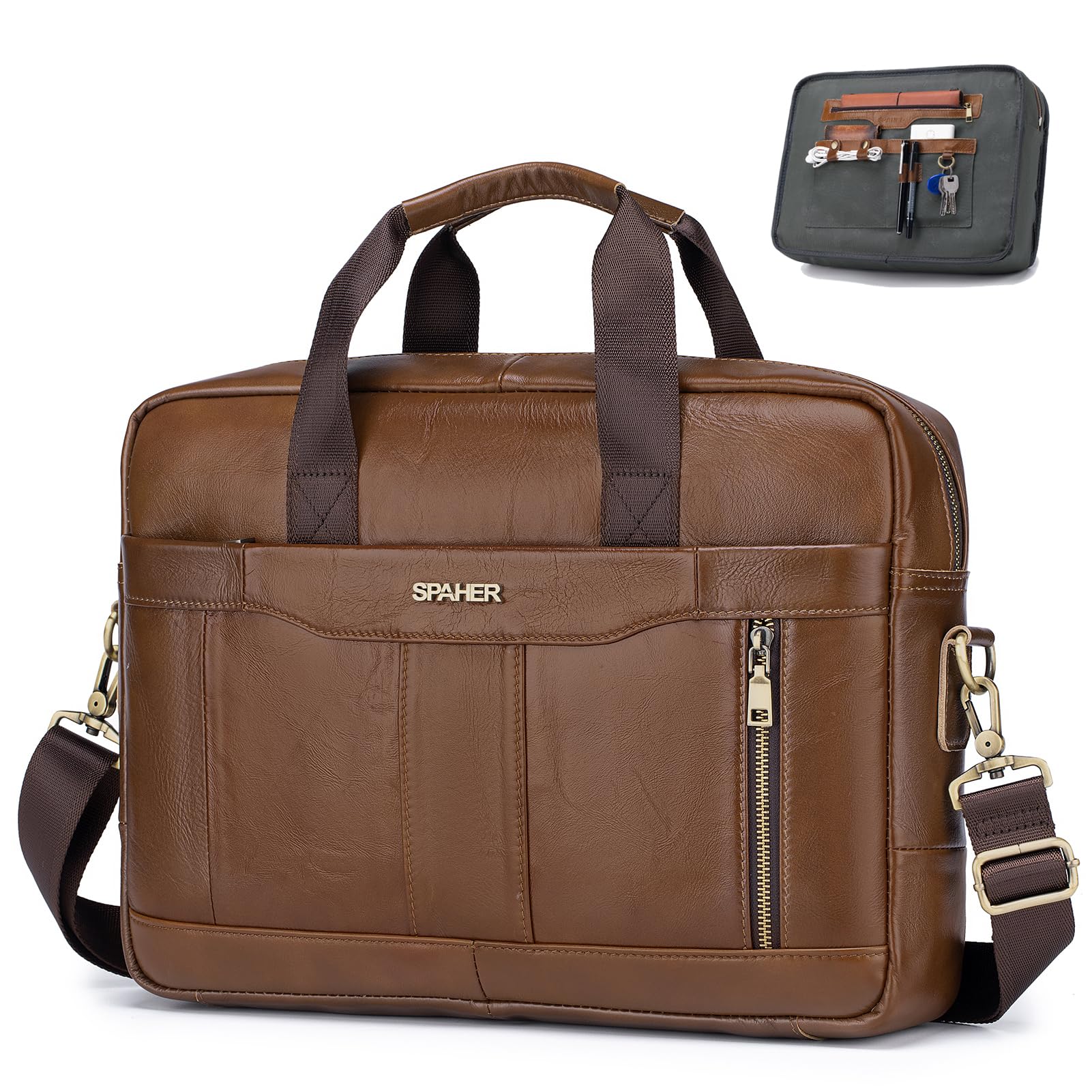 SPAHER Maletin Portatil Piel Hombre 14/15,6 pulgadas Bolsa Ordenador Portatil Maletin Ejecutivo Trabajo Hombre Laptop Messenger Bag Bolsos Vintage Bolso Bandolera Hombre Mujer Funda Portatil