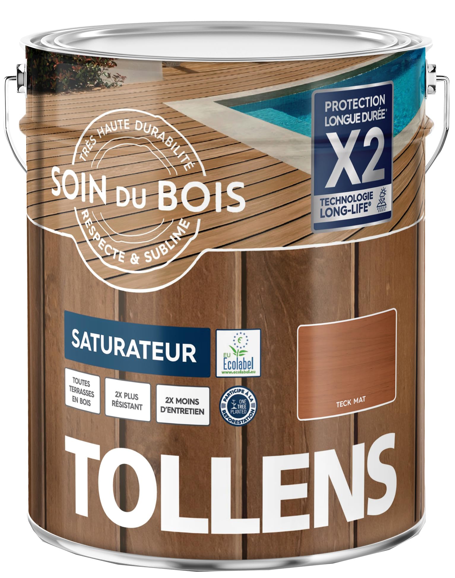 Tollens Saturateur - Ultra Résistant - Adhérence Renforcée - Protège et Décore - Mat - Teck - 2,5 L