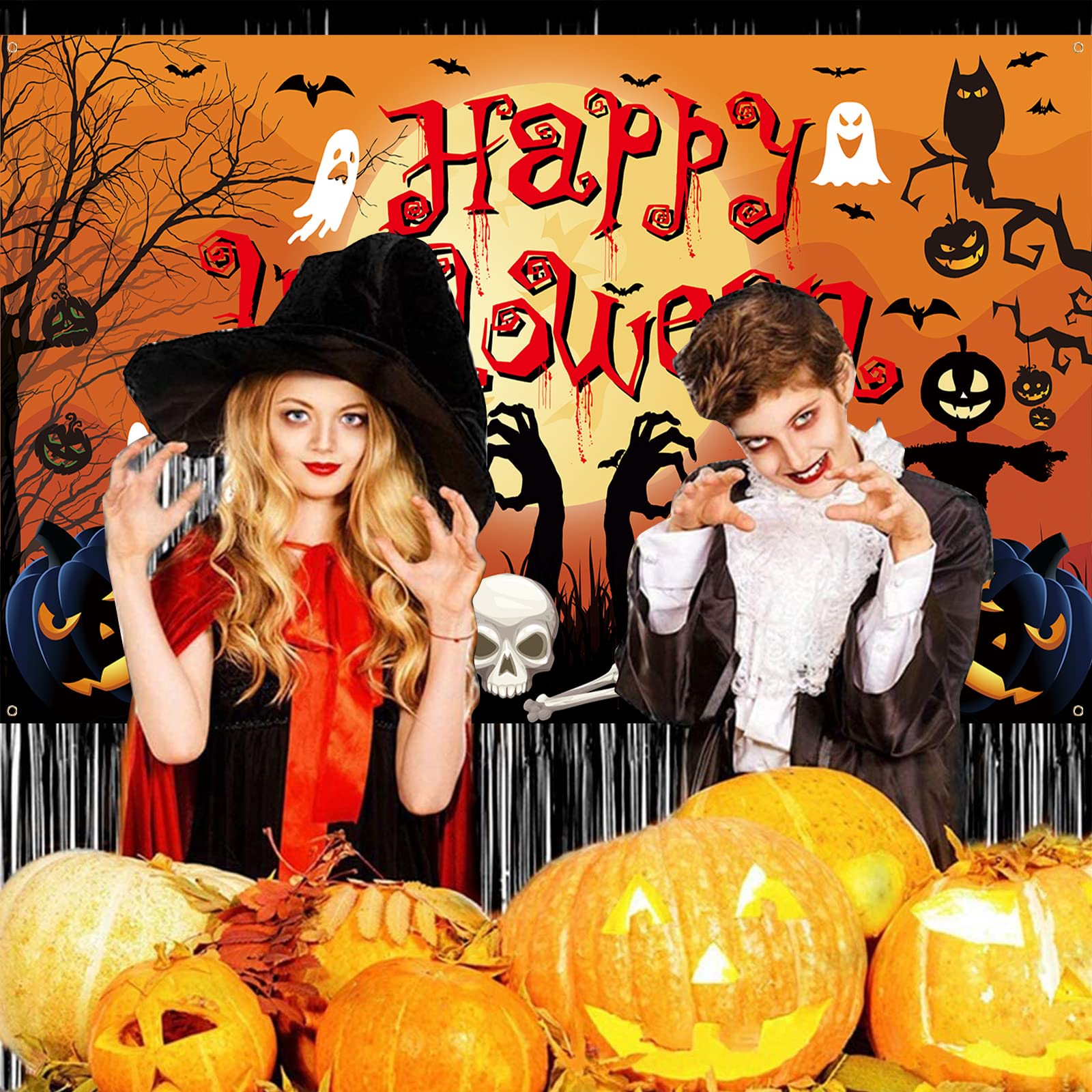 Extra Large Happy Halloween Banner for Indoor/Outdoor Decoration, Black Orange, 185x110cm / 71x43inch - Image 4