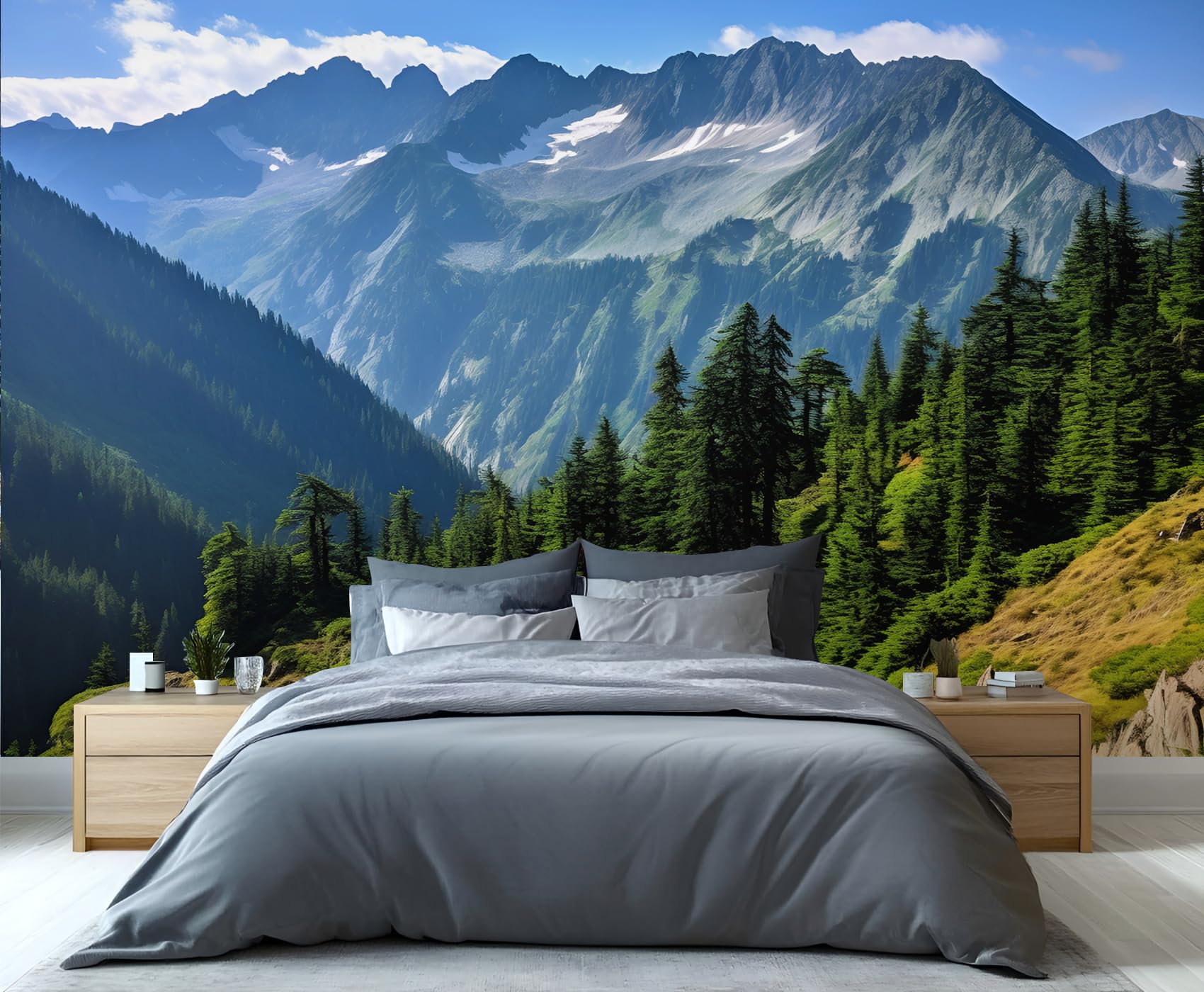 YXQAIED Beautiful Forest Wallpaper, Magnificent Mountain Removable Wallpaper, Natural Landscape Wall Mural for Living Room Kids Bedroom Backdrop Wall Decor, 400x280cm