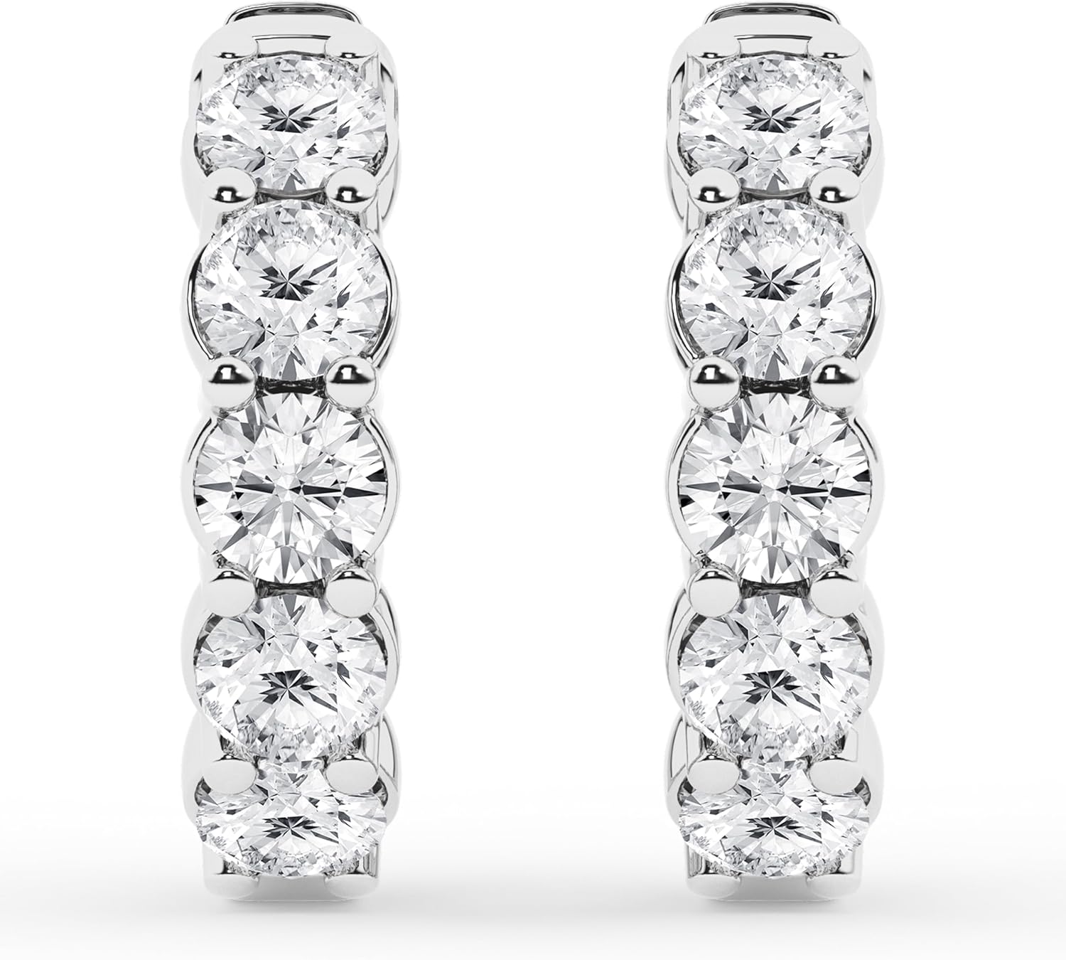 Belacqua 0.25-2.00 Carat Round Lab Grown Diamond Huggie Hoop Earrings in Sterling Silver, Color G+, Clarity SI, Prong Set, Jewelry for Women, Gift Box Included