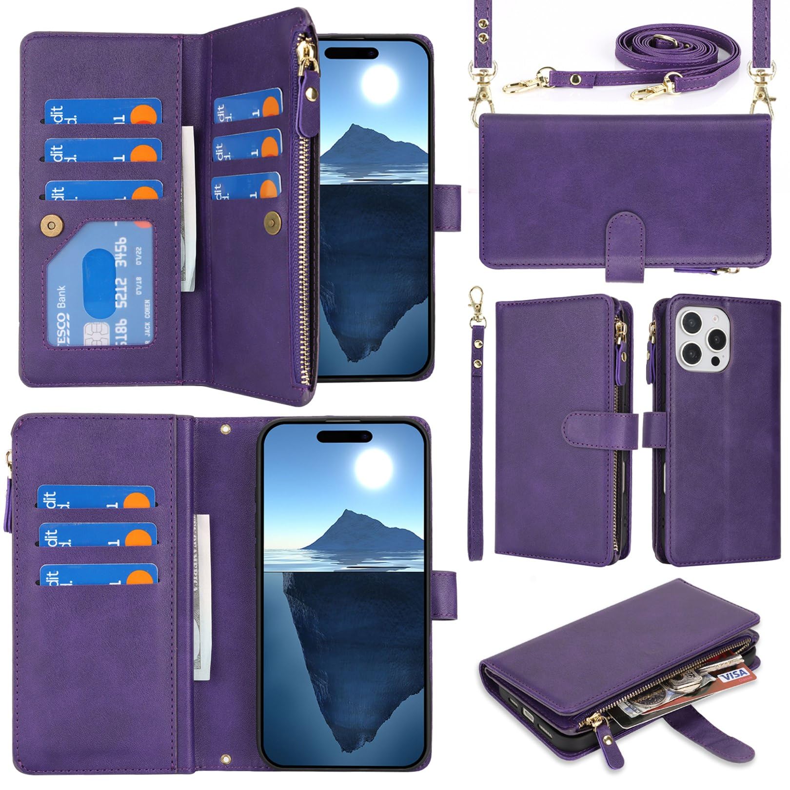 Jaorty Fit for iPhone 16 Pro 5G Phone Case Wallet for Women with Strap,Crossbody Shoulder Lanyard Wallet Case for iPhone 16 Pro with Card Holder,