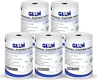 GLUN® Receipt Thermal Paper Rolls, Pack of 5 Rolls 79mm(3inch) x 50 Meter Size, Smooth Surface Smudge & Jam-Free Rolls for Price In India