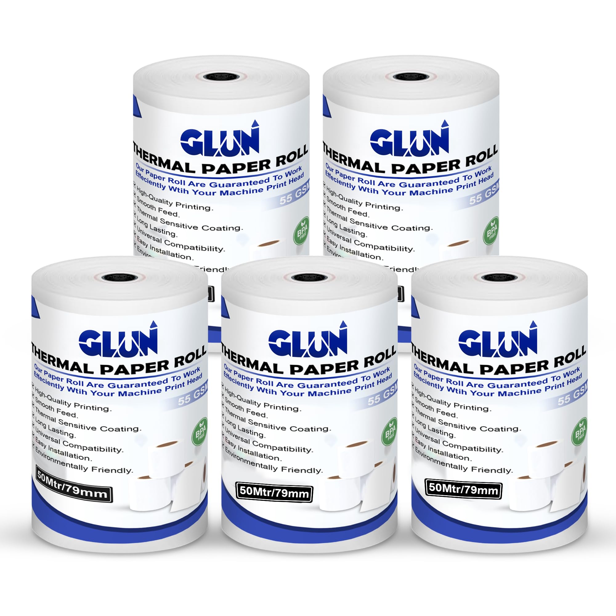 GLUN® Receipt Thermal Paper Rolls, Pack of 50 Rolls 79mm(3inch) x 50 Meter Size, Smooth Surface Smudge & Jam-Free Rolls for Cash, Retail, Restaurants Billing Receipt-image-19