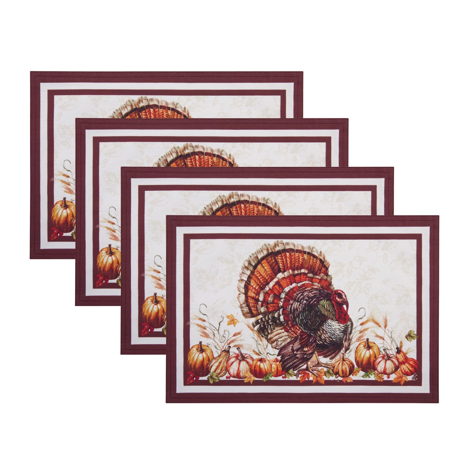 Elrene Home Fashions Autumn Heritage Turkey Engineered Placemats, Set of 4, 13''x19''