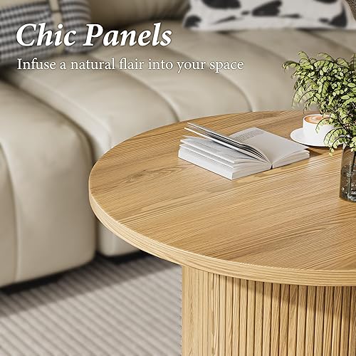 Miniatura 4 de Mesa de café redonda con marco de metal, mesas de café de 35" para sala de estar, mesa de centro de madera circular para apartamento, roble