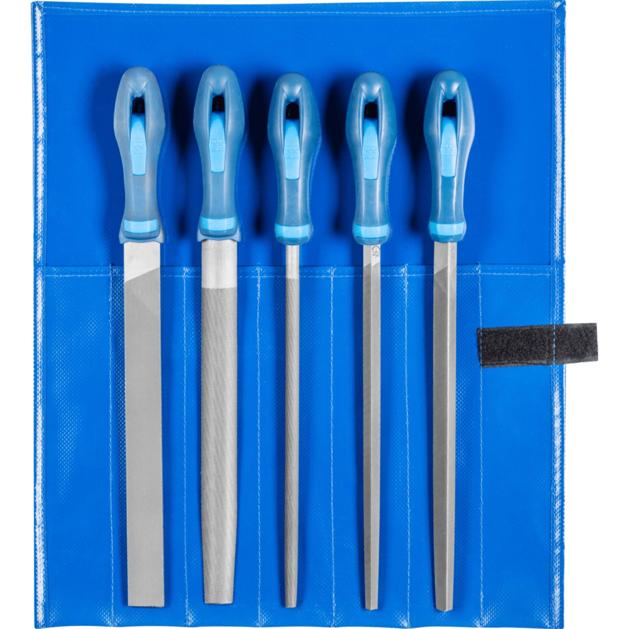 PFERD TOOLS Werkstattfeilen-Set in PVC-Rolltasche, 5 Feilen, Kreuzhieb H2, 250mm, 11800542 – für universelle Schrupp- und Schlichtarbeiten geeignet
