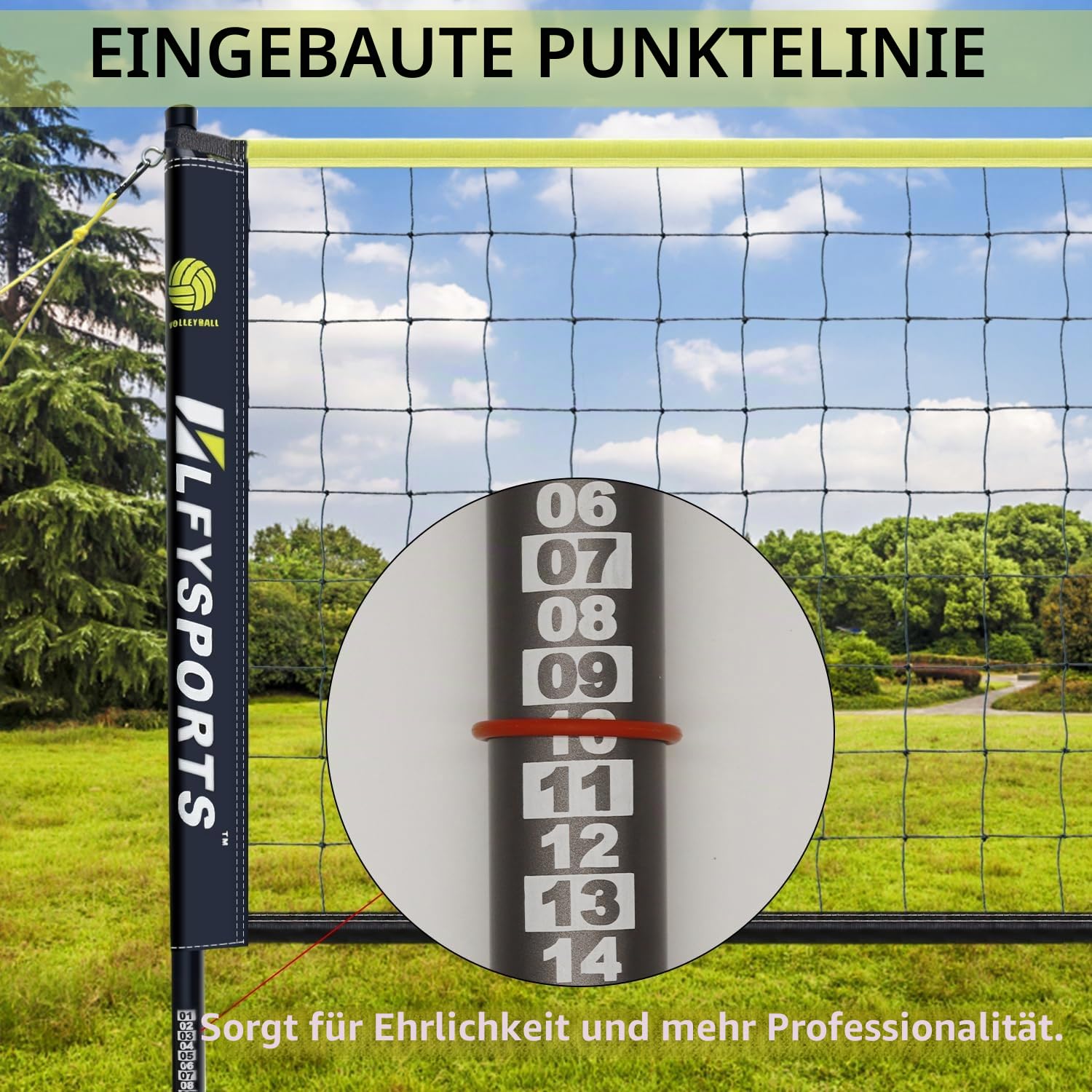 Tragbares Volleyballnetz Set Outdoor mit höhenverstellbaren Stangen, Volleyball mit Pumpe und Tragetasche