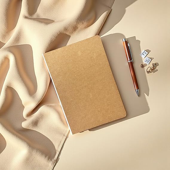 Difference Introduction Special Design A5 Checkered Notepad with Kraft Cover - 180 Degree Openable, Back Stitched, 100% Handcrafted, Ideal for Office, Planner (Squared)