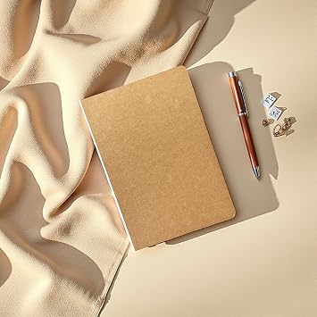 Difference Introduction Special Design A5 Checkered Notepad with Kraft Cover - 180 Degree Openable, Back Stitched, 100% Handcrafted, Ideal for Office, Planner (Squared)