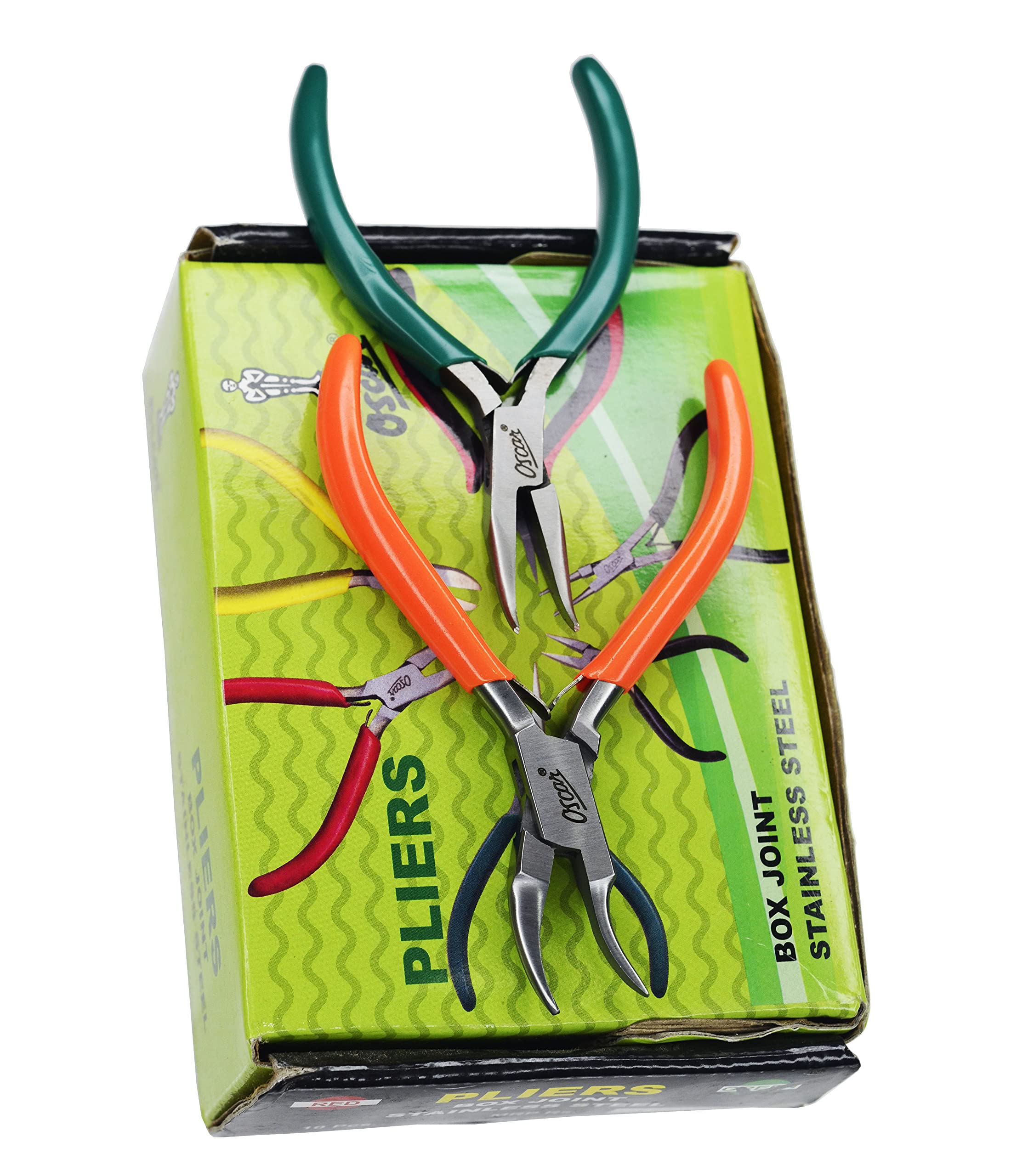 OSCAR 5 Inch Side Bent Nose Pliers With PVC Grip For Jewelry Making, Handcrafts, Beading, Crafting Tools Red & Green