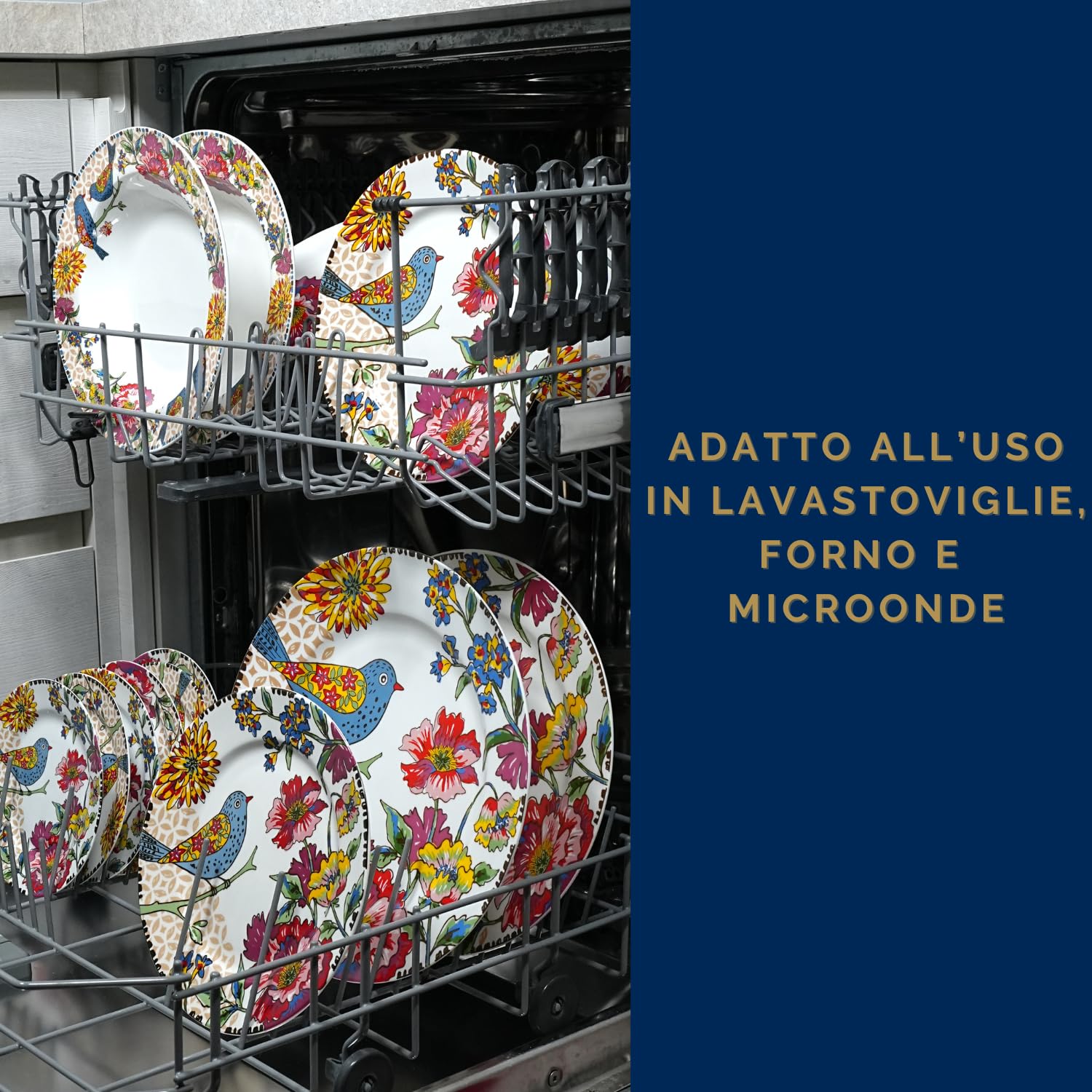 Insalatiera Porcellana Japan Birds Servizio Elegante e Raffinato Uccelli Giapponesi Adatto a Lavastoviglie Forno e Microonde (23 x 9 cm)